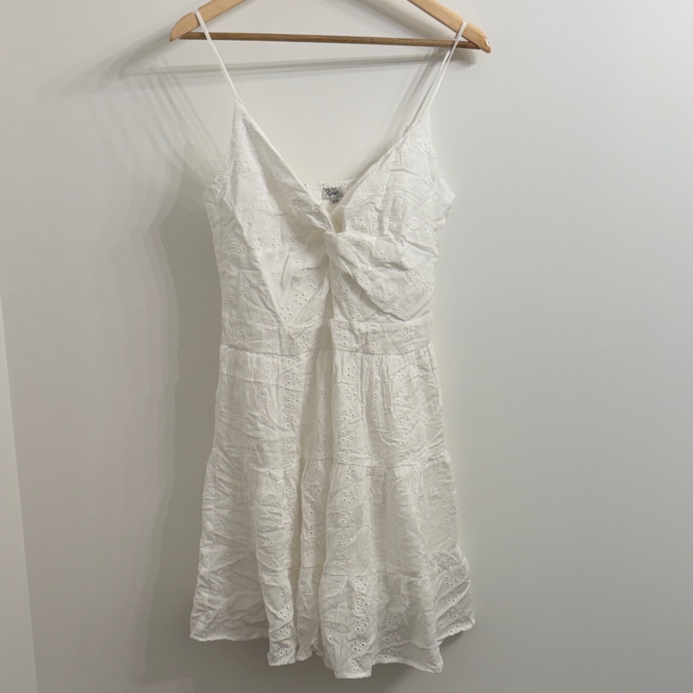 M Kismet White Eyelet Front Tie Midi Dress